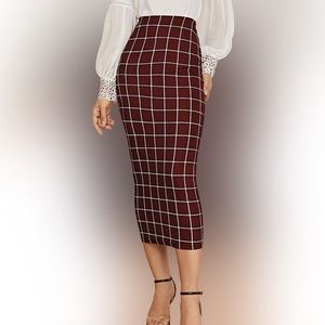 Plaid Elastic Waist Bodycon Midi Skirt - BRAND NEW